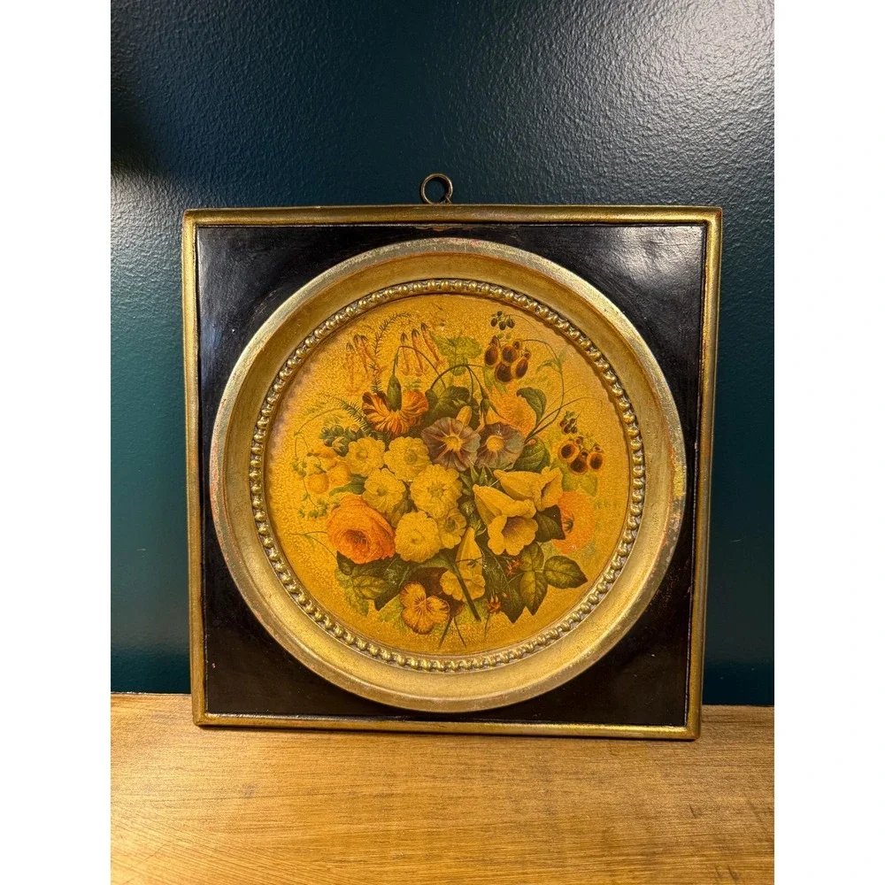 Pair of Borghese Wall Plaques – Vintage‎ Floral Prints, 9.5